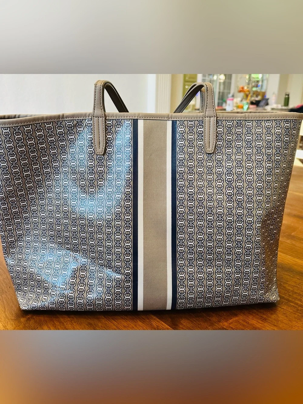 Tory Burch Gray and Navy Gemini Link Tote
